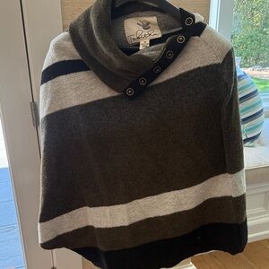 Tabitha Multicolor Striped Poncho with Button Accent